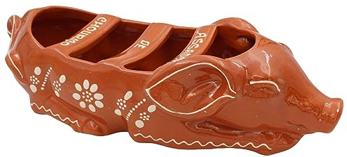 Traditional Portuguese Clay Terracotta Sleeping Pig Sausage Roaster, Made in Portugal Pottery