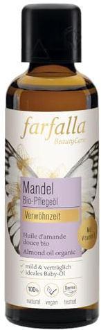 farfalla Mandel Bio-Pflegeöl | für trockene & empfindliche Haut | 75 ml | Schützend mit Vitamin B & E | feuchtigkeitsspendend | ideal für Babys & Kinder | 100% zertifizierte Naturkosmetik