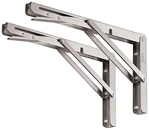 YUMORE Folding Shelf Brackets 12, Max Load: 330lb Heavy Duty Stainless Steel Collapsible Shelf Bracket for Table Work Bench, Space Saving DIY Bracket, Pack of 2