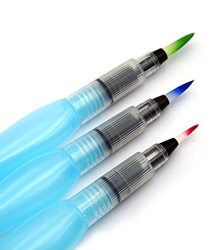ERCENTURY Water Brush Pen Set (Length: 5.9 inche), Refillable, Leakproof for Watercolor Painting & Lettering, 3 Sizes Point Tip Brush Pens Are Available, Color: Translucent Blue