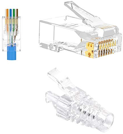 VCE RJ45 Connector Pass Through, Cat6 Ethernet Plugs with Transparent Boots | UL Listed 8P8C Gold Plated RJ45 Plug | Suitable for Cat6/Cat5e/Cat5 UTP Solid & Stranded LAN Cables | 25 Pairs