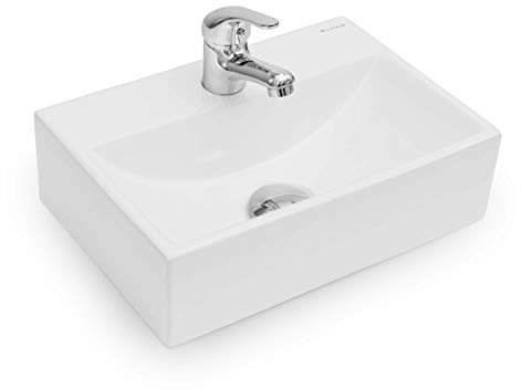 VILSTEIN® Hänge - und Aufsatzwaschbecken Klein [36,5x22,5x10,5CM] - Kleines Waschbecken Gäste WC - Mini Handwaschbecken - Waschbecken Badezimmer & Gäste WC - Aufsatzwaschbecken Bad Schmal & Eckig