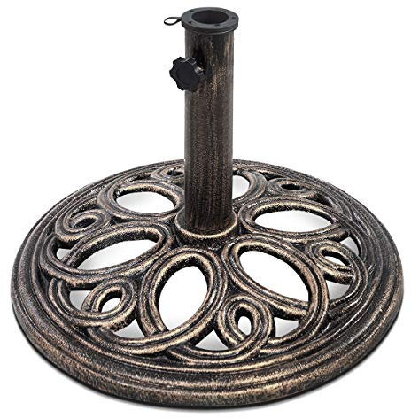COSTWAY Base de Parasol Rond Structure Stable pour Colonne de Parapluie Ø 38mm-48mm, Montage et Entretien Faciles, Design Elégant, Utilisation Intérieure et Extérieure, Bronze