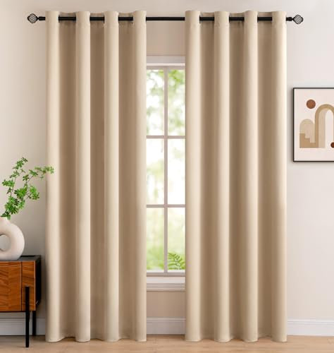 MIULEE Beige Blackout Curtains for Living Room 2 Panel Set, Premium Eyelet Curtains for Bedroom, Thermal Insulated Window Curtain Drapes, Black Out Curtain 90 Drop, Each Panel 46 x 90 Inches