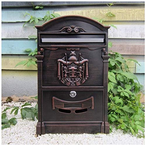 XBSLJ Antiker Briefkasten, Größe 26 x 8,3 x 41 cm, britischer Wandbriefkasten, 06 verzinktes Blatt, A4-Format, mit Decke für Zeitungsbriefe, Notizen (Farbe: Bronze)