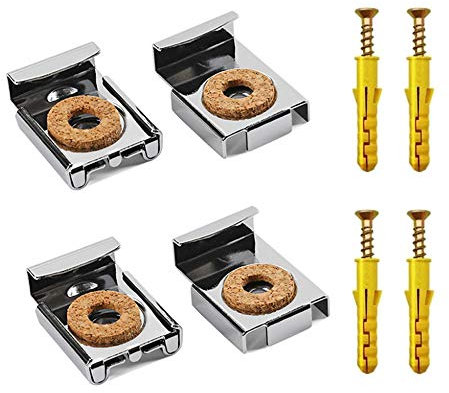 WJUAN 4 soportes para espejos de pared – Fijación de espejo ajustable con corcho para espejos de 4 – 6 mm de peso hasta 20 kg – Clips de espejo y juego de suspensión para baño y habitación