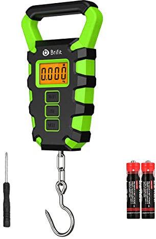 ORIA Hängewaage, Digital Fischerei Waage 50 kg/110lb mit Haken, Tragbare Kofferwaage Gepäckwaage, IPX4 Wasserdichte Angelwaage mit band, LCD Display & 2 AAA Batterien für Reisen, Fische wiegen - Grün