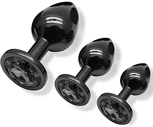 Plug anale Butt Plug 3 pezzi Plug anale in metallo grigio scuro/nero canna di fucile Plug anale grande medio piccolo giocattolo del sesso adatto per principianti per donne uomini coppie (nero)