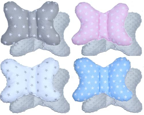 BABY Schmetterling Kissen für Kinderwagen Bett Babyschale Reisekissen Babykissen (Sternchen auf Rosa + Grau)