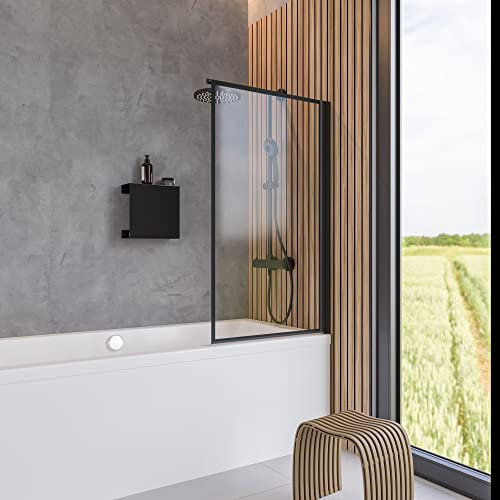 Schulte pare baignoire 80 x 140 cm, profilé noir, montage gauche droite, encadré, écran 1 volet mobile pivotant pliant, 180° contre le mur, verre de sécurité 5 mm transparent traitement anticalcaire