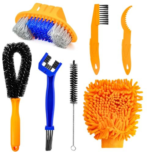 7 Pcs Bike Cleaning Brush Kit, Bike Chain Cleaner Motorbike Cleaning Kits Motorbike Accessories for Cleaning Bike Crank, Chain, Tire, Sprocket