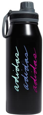 adidas 1 Liter (32 oz) Metal Water Bottle, Hot/Cold Double-Walled Insulated 18/8 Stainless Steel, Black/Pulse Mint Green/Blue Fusion, 32 Ounces