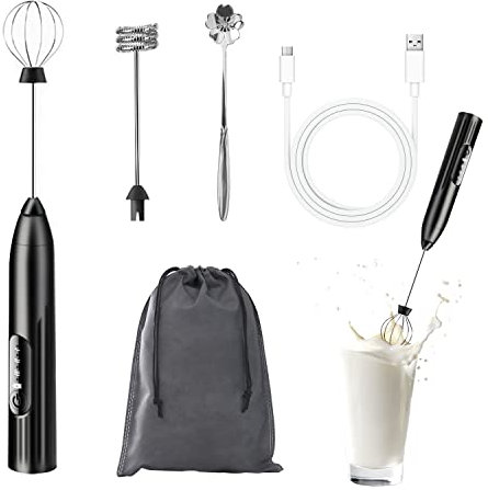 Handheld Electric Milk Frother, USB Rechargeable, Mini Portable Beverage Blender, 3 Adjustable Levels for Cappuccino, Latte, Milk Coffee, Milk Hot Chocolate