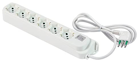 FANTON 474304 Multipresa OMEGA 6 prese bipasso schuko 2P+T 16A - cavo 1,5 m. + interruttore automatico luminoso di sovraccarico