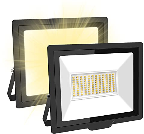 SKYWORLD blanc chaud 2 pièces projecteurs LED d'extérieur 75W, lumière de travail 7 500 lm, lumière du jour, lumières de sécurité 6 000 K, étanche IP66 pour jardin, cour, pelouse, aire de jeux, stade