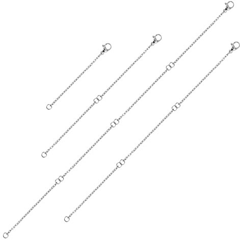 TIESOME Extensores de collar, cadena extensora de acero inoxidable, extensores de cadena para collares, 4 piezas, longitud: 2 pulgadas, 4 pulgadas, 6 pulgadas, 8 pulgadas (color acero)