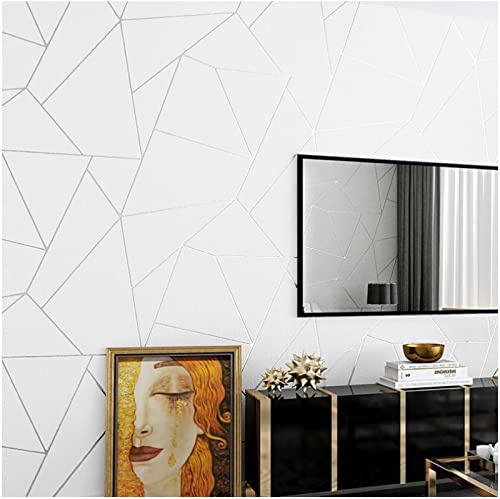 Grauweiß Vliestapete Moderne Minimalistische Streifen Tapete 3D Geometrischer Diamant Tapete für Wohnzimmer Schlafzimmer TV Hintergrundwand - 0,53 m x 9.5 m