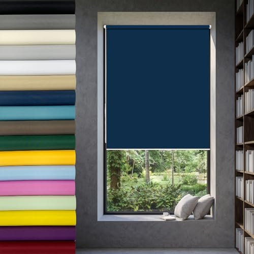 Verdunklungsrollo Thermo Rollos 40 x 130 cm Thermorollo Klemmfix, Fensterrollo Seitenzugrollo Sonnenschutz & Sichtschutz, Ohne Bohren für innen Wandmontage, Blau