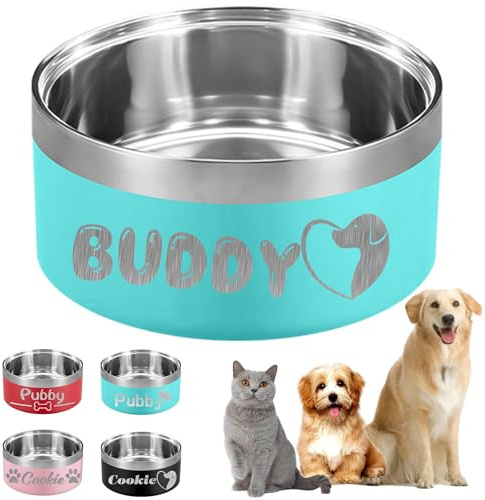 WBgjsnklbnl Personalised Dog Bowl with Name Custom Stainless Steel Food/Water Dishes Customised Engraved Logo Text for Small/Medium/Large Dogs Cat
