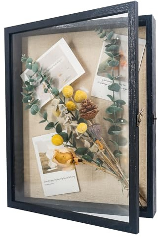 GraduationMall Black 13x16(33x40cm) Shadow Box Frame Door Display Case with Linen Back,Wedding Memorabilia Bouquet Medals Photos Memory Box for Keepsakes