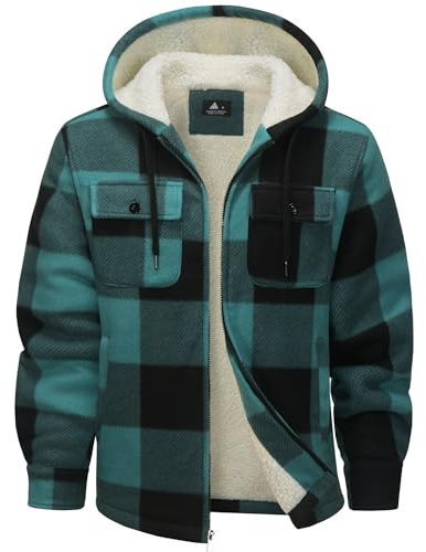 zitysport Hemdjacke Herren Hemd Sherpa Fleece Kariert Gefüttert Kapuzenpullover Fleecefutter Mantel Winter Jacke mit Taschen Flanellhemd Kariertes Männer Sweatjacke mit Kapuze