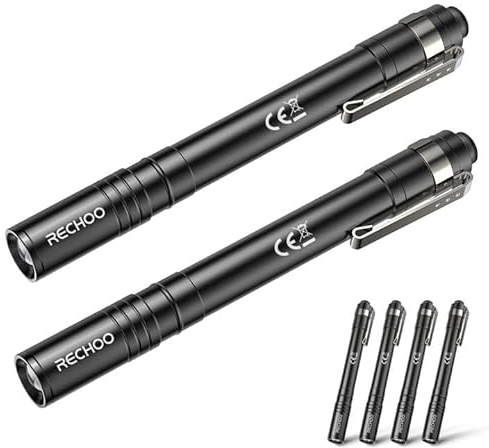 RECHOO LED Pen Light 4 Pack, Lightweight, Small Bright Pen Flashlight with Clip, Waterproof Portable Pocket Flashlight for Home, Emergencies, Inspection (Battery Included)