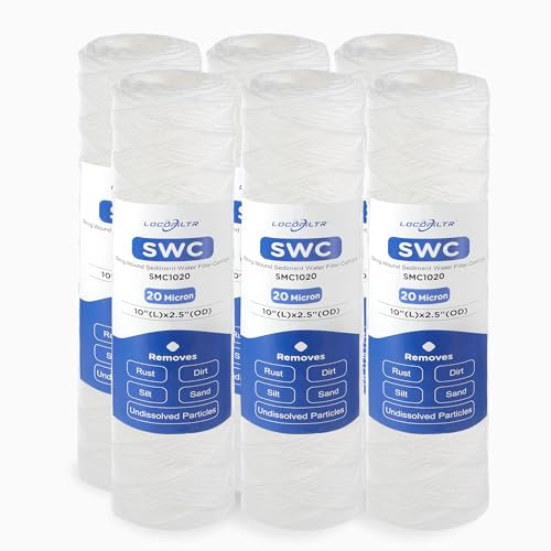Cartucho de filtro de agua de repuesto para agua de pozo, filtro de agua de 20 micras, 10 x 2.5 pulgadas, filtro de agua de sedimentos enrollados compatible con AP110, WFPFC4002, CFS110 y unidad RO de