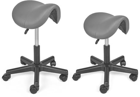 Mingone Sattelhocker Ergonomisch 360°-Drehung, 2 Stück Grau | Gepolsterte PU-Sitzfläche, Ergonomischer Hocker mit Rollen,Höhenverstellbar [49.5-65cm], für Büros|Küchen|Salon|Arztpraxen