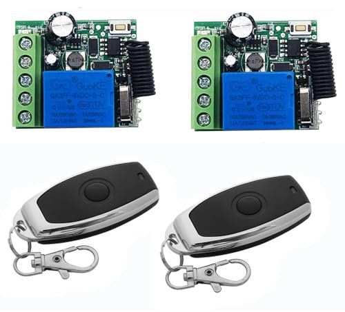 QIACHIP Interruttore di telecomando senza fili 433 Mhz 5V 12V 24V 60V Ricevitore relè di controllo radio a 1 canale con 2 Trasmettitori telecomandi Controller relè a contatti