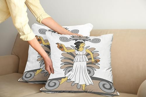 ABAKUHAUS Retro Kissenbezug 2er-Pack, Griechische Frau mit Amphoren im klassischen Stil Farbige Variante, Kissenhülle mit Reißverschluss Beidseitiger Druck, 50 x 50 cm, Grau Hellbraun Schwarz