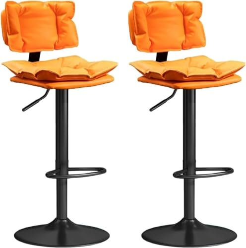 Barstuhl Tresenhocker Set Aus 2 Barhockern, Frühstücksthekenstühlen Aus PU-Leder Mit Rückenlehne, Verstellbaren, Drehbaren Barstühlen Und Hohen Hockern Bistrohocker Designer Hocker ( Color : Orange ,