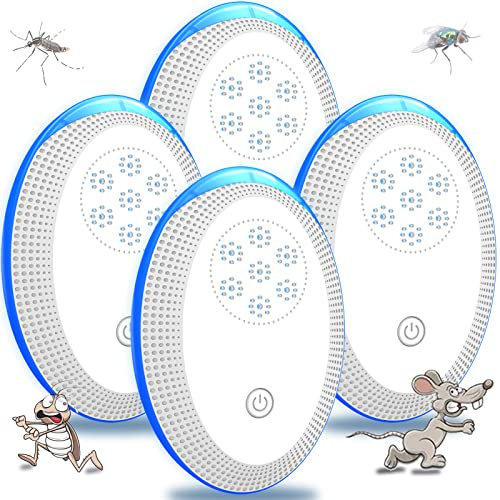 Ultraschall-Schädlingsvertreiber, elektronische Insektenschutz-Mausefallen, 4 Packungen für den Innenbereich, Mückenspinnen-Abwehr-Plugin, effiziente Abwehr von Ratten, Spinnen, Mücken, Mäusen