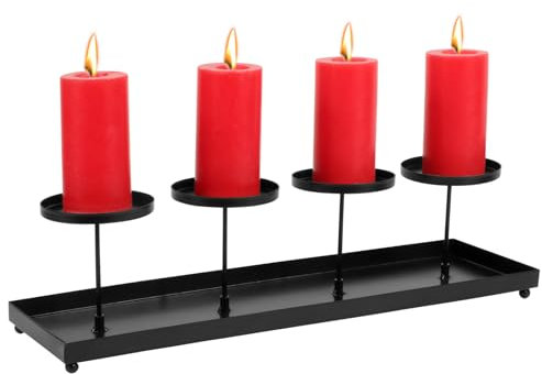 BOFUNX Metall Adventskerzen Tablett mit 4 Kerzenhalter Schwarz Kerzenteller für Adventskranz Weihnachtskranz Weihnachtsdeko Tischdeko