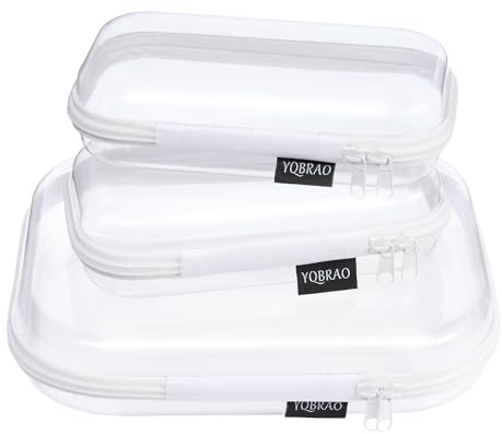 YQBRAO 3-Pack Clear Hard Shell Zipper Case, 1.2mm Heavy-Duty Crush-Proof Travel Makeup Bag, TSA Approved Clear Zipper Pouches, Rigid Toiletry & Diaper Bag Organizer for Toys, Tech & Art Supplies