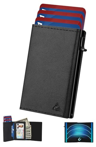 dwnkove Portefeuille Homme, Porte Carte Bancaire avec Fermeture Magnétique, Portefeuilles et Porte Cartes Cuir Carbone Pop Up pour 14 Cartes (Portefeuille Minimaliste, Noir)