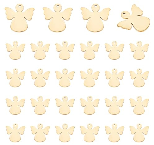 UNICRAFTALE 30 Stück Engel Anhänger Edelstahl Anhänger Goldener Metallanhänger 15mm Lang Engel Feen Anhänger Prägung Blanker Anhänger Für DIY Armband Anhänger Schmuckherstellung 1.2mm Loch