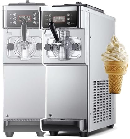 WhAeoy Gelatiera in Acciaio Inox da 12-16 l/h, gelatiera Soft-Serve da 1200 W con Display a LED (Pannello Intelligente), congelamento rapido con Un clic + Pulizia Automatica, per ristoranti,A
