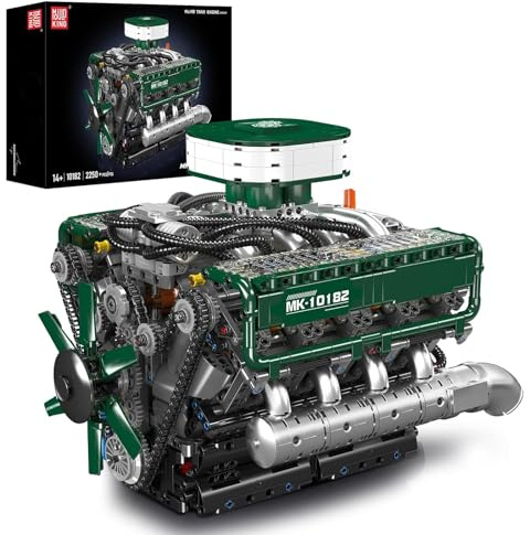 Mould King 10182 MOC Technik V8-Doppelturbo-Motor Achtzylinder-Reihenbenzinmotor-Blockbausatz Technologie Klemmbausteine Bausatz Enthält V8-Biturbo-Motor und Batteriekasten (2250 Teile+)