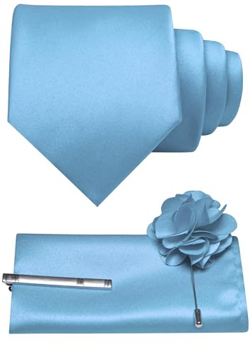 JEMYGINS 3.15 Solid Color Formal Tie and Pocket Square with Tie Clip Lapel Pin Set Mens Necktie for Business and Wedding 4PCS