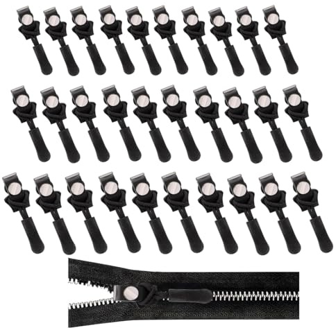 Kit di Riparazione per Cerniera, set di 30 pezzi per Cerniere Lampo Ricambio S, M, L Cursore Cerniera Ricambio Cerniera Lampo Riparazione per giacche, valigie, zaini (nero)