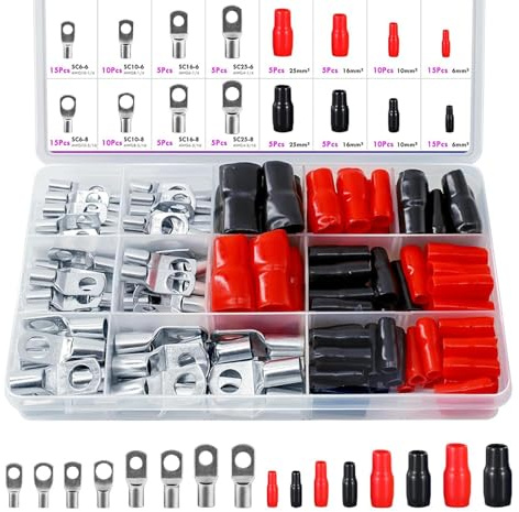140 Stück Rohrkabelschuh Set, 25mm² 16mm² 10mm² 6mm² Kabelschuhe Set für Kfz Batteriekabel Set, 70 Rohrkabelschuhe Set + 70 Hülse, Sc Rohrkabelschuh Set, Kabelschuhe für Kfz Auto Boote