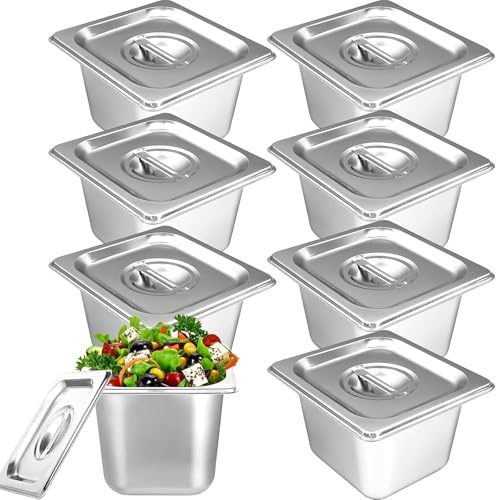 8 Set Stainless Steel Hotel Pans 4 Inch Deep Steam Table Pan with Lids Stainless Food Storage Containers Stackable Metal Steamer Pan for Kitchen Restaurant Party Buffet Event Catering