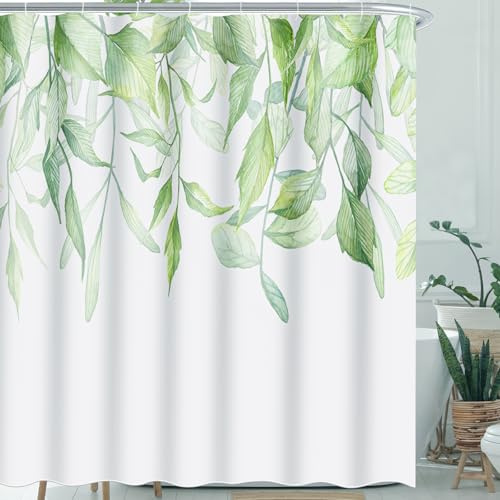 Feagar Tenda Doccia 200x240 - Design a Foglie Verdi in Poliestere Impermeabile, Antimuffa e Lavabile con 12 Ganci, Tenda per Doccia e Vasca