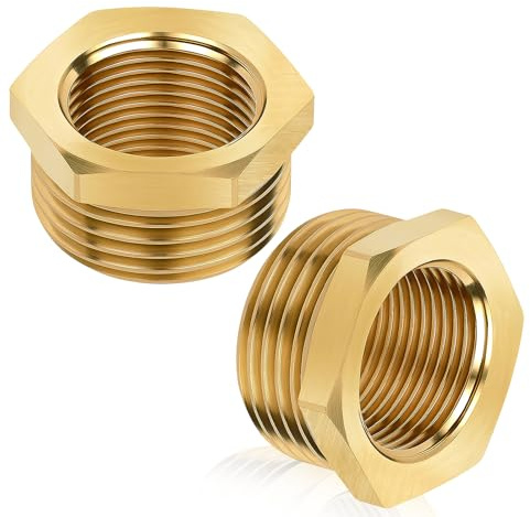 2 Messing Reduzierstück 3/4 auf 1/2 Zoll, AG/IG, Sechskant | Reduzierung 3/4 auf 1/2, 25mm Außengewinde x 20mm Innengewinde, für Wasserleitungen, Industrie, Haushalt, langlebig