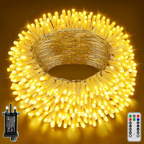 Hopexy Christmas Tree Lights Indoor Outdoor, 20m 200 LEDs Fairy Lights Mains Powered with Timer, Waterproof Warm White Christmas Lights with Remote/8 Modes/Dimmable for Garden Xmas Tree Decorations