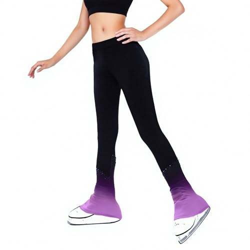 LIUHUO Eiskunstlaufhose für Mädchen, Farbverlauf, Plus Samt-Trainingshose