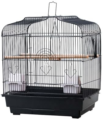 Crevyteg Reise-Vogelkäfig, Metallträger mit Griff, 2 Standstangen, 2 Futterbehälter und Schaukel Nymphensittichkäfig für kleine bis mittelgroße Papageien, Kanarienvögel, 46 x 36 x 52 cm