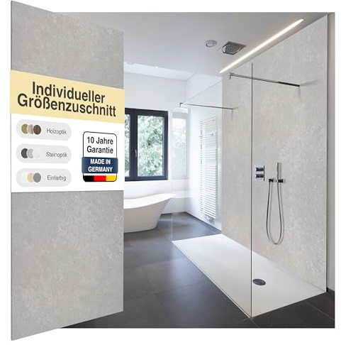 WALLando Premium Duschrückwand, individueller Größenzuschnitt | Einfach zu montierende Wandverkleidung für Dusche & Bad – Hochwertige PVC-Duschwand, einfarbig & seidenmatt – Stein grau hell
