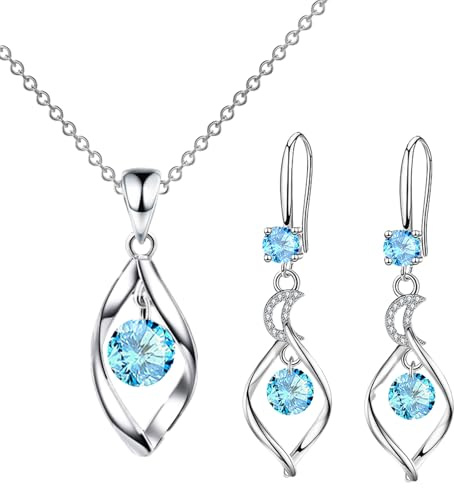 APMGONT Silver Jewellery Sets for Women, Women Crystal Teardrop Necklaces and Earrings Sets, Crystal Women's Jewellery Sets with Zirconia Hook Dangle Earrings Gift for Birthday Christmas (Blue C)