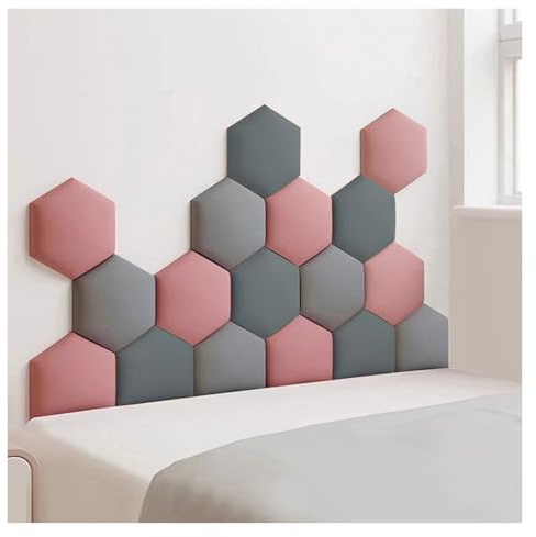 Panneaux muraux rembourrés, Lot de 17 têtes de lit, Autocollant Mural en Tissu, Rembourrage Mural 3D Anti-Collision pour Chambre d'enfant (Rose, 120 x 70 cm)